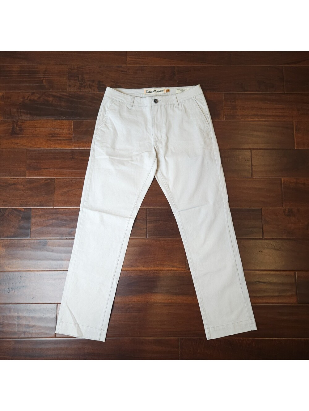 Tailor Vintage Pants Men 30x30 Beige Greenwich Slim Fit Cotton Stretch Chino